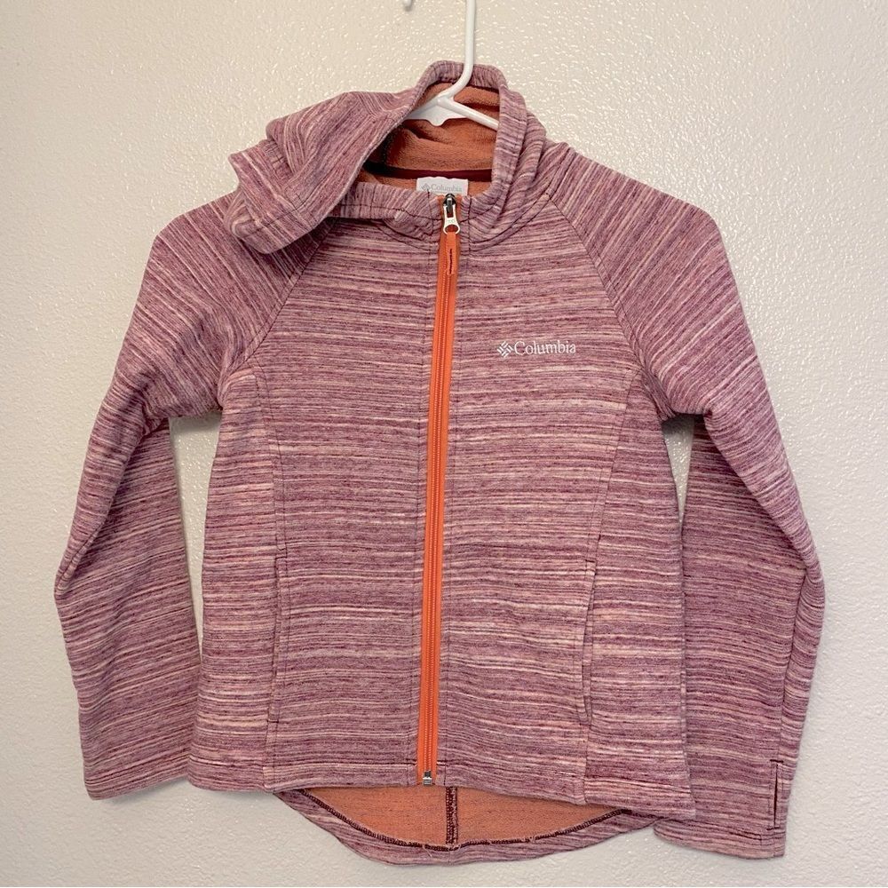 Columbia Girls jacket Youth pink cotton blend hoodie sweatshirt full zip S 7/8